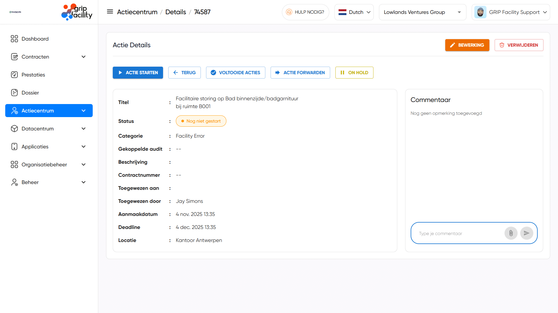 Acties en taken gekoppeld aan contracten